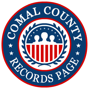 A round red, white, and blue logo with the words Comal County Records Page for the state of Texas.